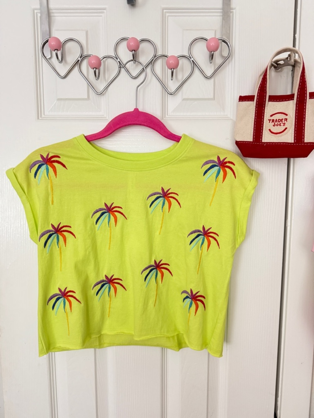 Embroidered Neon Yellow Girls' Palm Tree Short Sleeve Tee